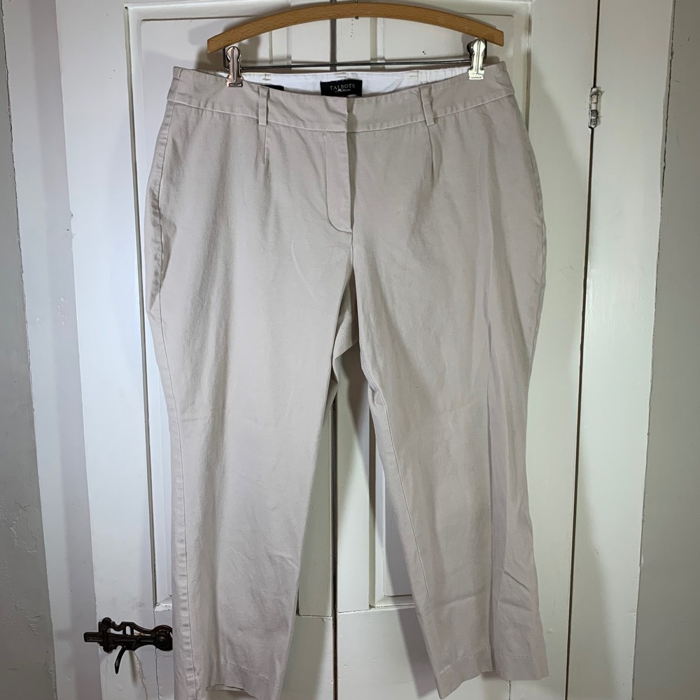 Talbots Woman Petites Curvy Fit Beige Chino Trousers Pants Sz 16WP Cotton Blend